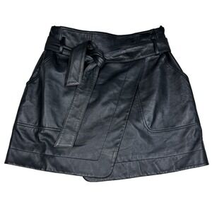Sezane Leather Wrap Mini Skirt Womens 40 Sz 8 US Tie Belt Lined Moto Luxury